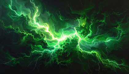 bright green neon lightning in the luminous sky