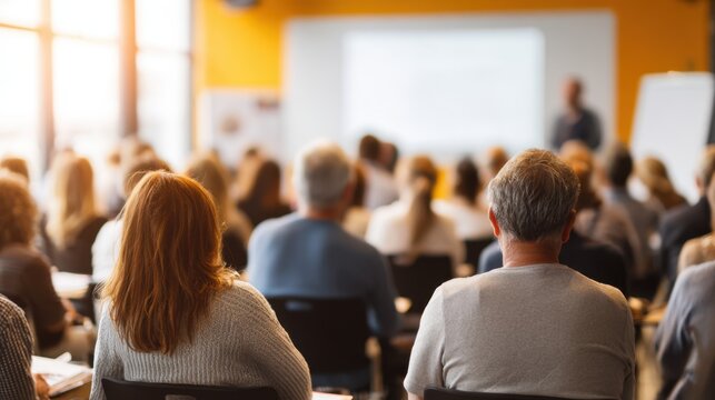  Rear View of Teachers at Professional Development Workshop: Adult Education, Teacher Meeting, or Parent Meeting Concept