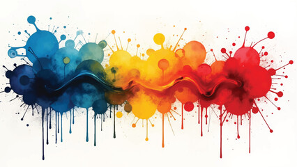 Fototapeta premium A vibrant colorful paint splashes against a white background. Colorful background design. Colorful paint explosion, illustration. 