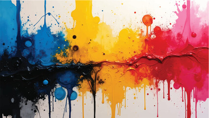 Fototapeta premium A vibrant colorful paint splashes against a white background. Colorful background design. Colorful paint explosion, illustration. 