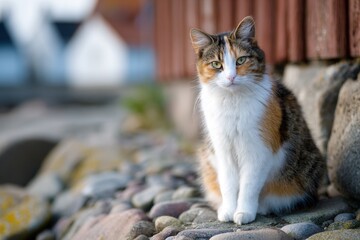 Fototapeta premium Norwegian cat observes while seated