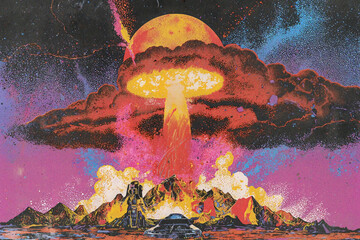 A cutout poster about nuclear war