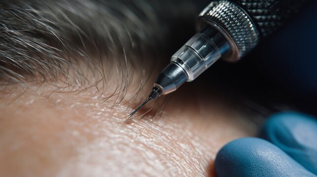 Techniques for scalp micropigmentation for people with alopecia in a clinical setting during daylight