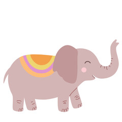 Fototapeta premium Cute elephant vector illustration. Funny african animal character with trunk up walking isolated on white background. Safari animal for children's design.