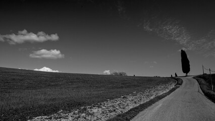 Naklejka premium Italia panorami della Toscana in bianco e nero. Provincia di Siena,Val D'Orcia e Chianti Senese. Toscana, Italia 
