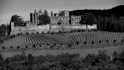 Naklejka premium Italia panorami della Toscana in bianco e nero. Provincia di Siena,Val D'Orcia e Chianti Senese. Toscana, Italia 