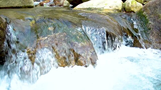 Slow motion shot of water fall splashes in hilly area of Pakistan	
