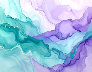 Abstract Fluid Art - A Mesmerizing Blend of Teal and Purple Hues.