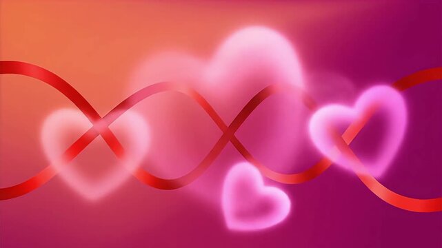 Romantic Heart Shapes and Red Ribbons on a Gradient Background, Perfect for Valentines Day and Love Concepts.