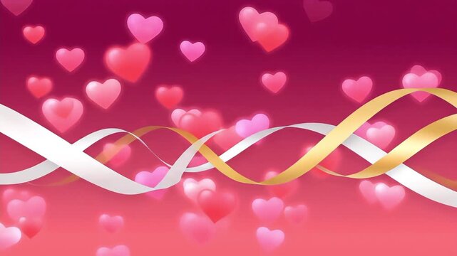 Romantic Pink Hearts and Ribbons Floating on a Gradient Background, Perfect for Valentines Day and Love-Themed Projects.