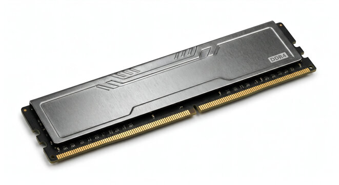 ddr4 ram memory module with silver heat spreader isolated on white background