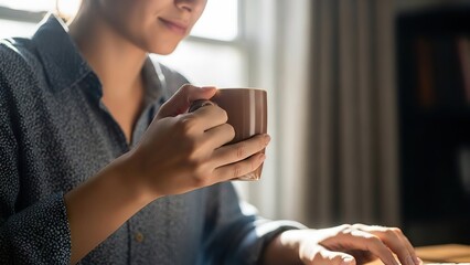 Woman enjoying coffee indoors under natural light during the daytime
