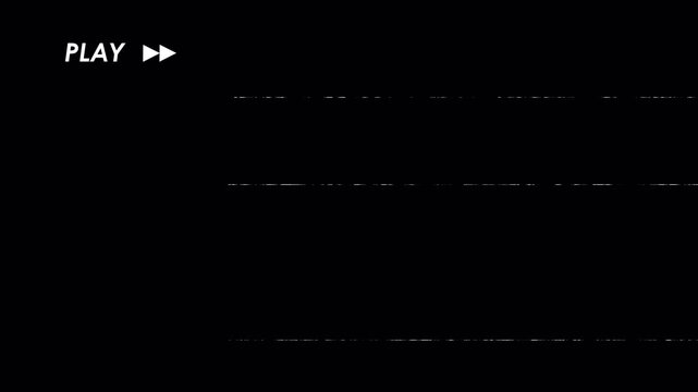 Vintage play VHS glitch footage with analog grain, flickering lines, and distorted signal. Built for retro video overlays using clean alpha channel layers.