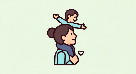 Mother carrying happy child on shoulders with love and care in a playful family moment