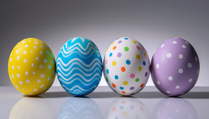 Fototapeta premium Decorated Easter Eggs, Colorful Patterns, Spring Holiday Still Life