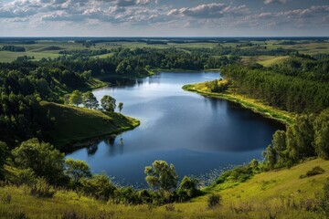 Fototapeta premium Perspective from above Lake Papernya in Belarus Belarusian Nature
