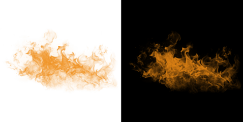 Vibrant orange smoke or fog isolated on white and black backgrounds isolated on transparent background