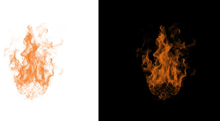 Vibrant orange flames isolated on transparent background and black background © BasharCreates