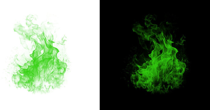 Vibrant green smoke or fog isolated on white and black backgrounds isolated on transparent background