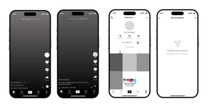 TikTok Mobile App Interface Template 2025 &ndash; Social Media UI Mockup (Editorial Illustration)
