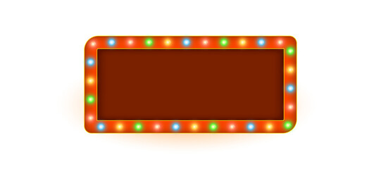 Vintage neon marquee frame lamp with glowing bulbs in rectangle and circle formats isolated on transparent PNG perfect for Broadway-style posters, cinema announcements, stage show graphics and retro p