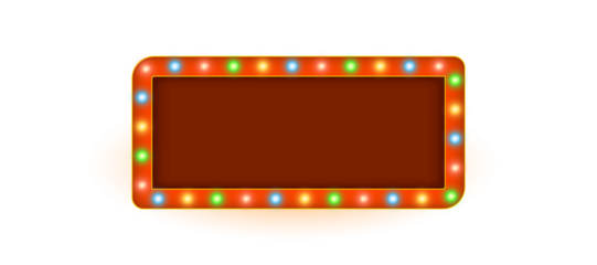 Vintage neon marquee frame lamp with glowing bulbs in rectangle and circle formats isolated on transparent PNG perfect for Broadway-style posters, cinema announcements, stage show graphics and retro p