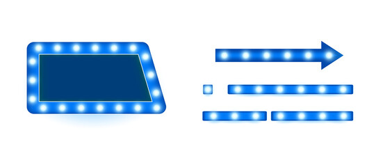 Realistic isolated retro rectangle marquee billboard with bright blue neon lamps and cinema-style design available as PNG ideal for theater announcements, show promotions and Broadway-themed visuals  © Felicety