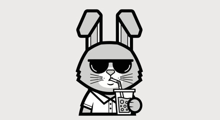 Cartoon rabbit drinking beverage illustration