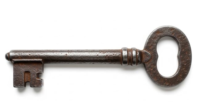 Vintage iron key isolated on white background  