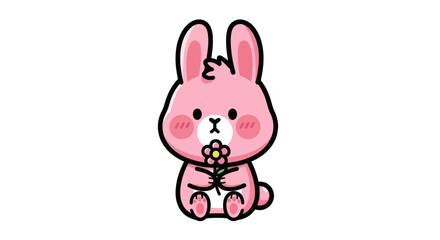Obraz premium Cartoon rabbit holding a flower