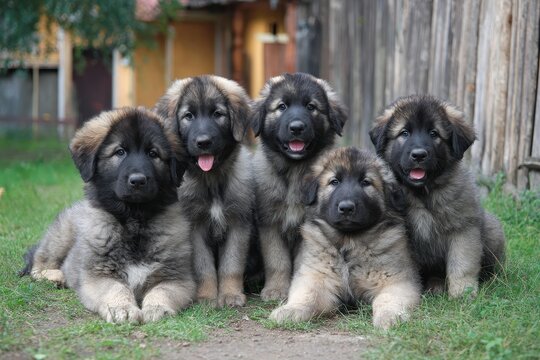 Puppies of the Caucasian shepherd breed outside