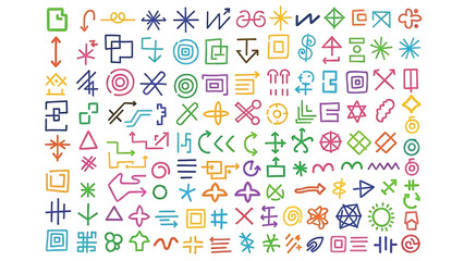 Multicolored symbolic patterns and shapes