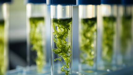Green algae grown in test tubes.