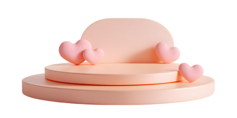 Delicate pink hearts on tiers isolated on white background