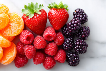 Obraz premium Fresh colorful fruits arranged on a marble surface for a vibrant display Generative AI