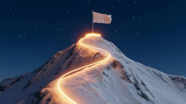 Firefly glowing mountain path journey under starry night sky reaching mystical summit adventure
