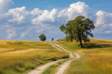 Fototapeta premium Rural scene featuring a narrow path