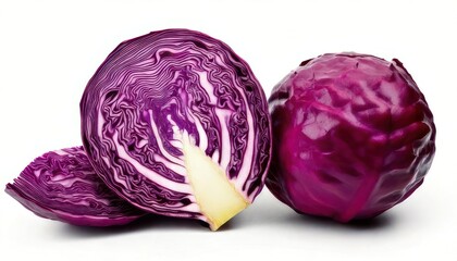 Fresh Red Cabbage on White Background.