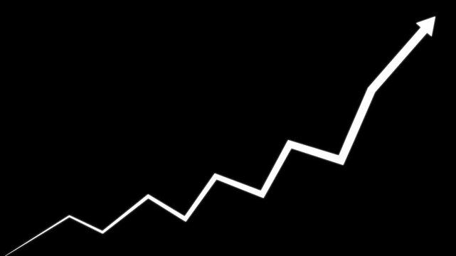White zigzag arrow graph trending upwards on black