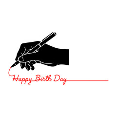 human hand holding pen written happy birth day continuous one line with word.