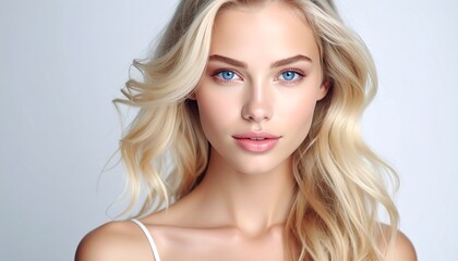 Fototapeta premium Portrait of a beautiful blonde woman with blue eyes.