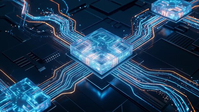 Firefly glowing in a digital realm with vibrant circuits and intricate light patterns