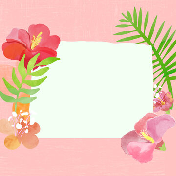 Elegant floral frame design featuring pink roses and green leaves for a wedding invitation or romantic Valentine greeting card illustration with a natural spring ornament border