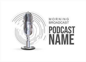 Podcast logo design. Retro vintage templates with microphones for online radio podcast and live broadcast 