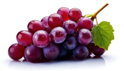 Fresh Red Grapes with Green Leaf.