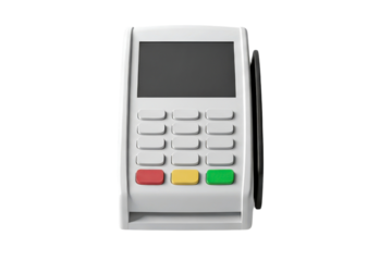 Credit card terminal for payment processing, isolated transparent, generative ai