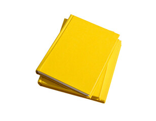  Stacked Yellow Books with One Leaning Forward, Top View Composition, Isolated on Transparent Background