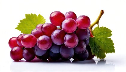 Fresh Red Grapes with Green Leaves.