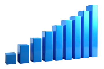 Rising three dimensional bar graph, isolated transparent, generative ai