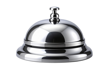 Polished metallic service bell with a press button, isolated transparent, generative ai